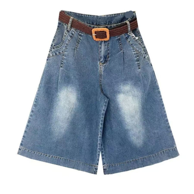 Cropped denim women's thin 2025 loose wide leg pants