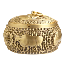 Brass Wuniu ashtray creative personality trend anti-fly ash covered copper ashtray office living room high-end