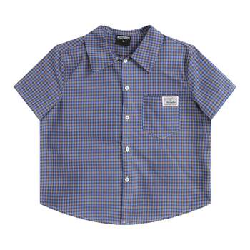 Insstudios checked shoulder short-sleeved shirt Insstudios checked shoulder short-sleeved shirt