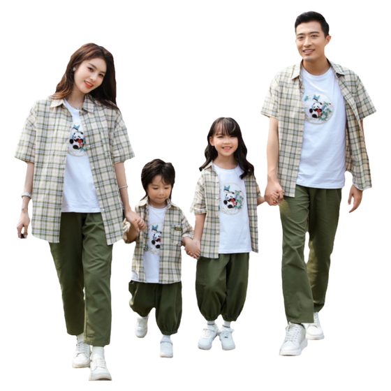 
Parent-child summer plaid shirt 2025 new family three and four large-size pure cotton mother and child mother and daughter sunscreen shirt