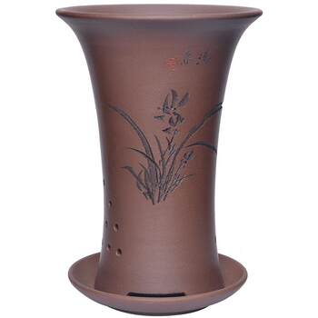 Orchid pot ceramic breathable with tray special for blue orchids