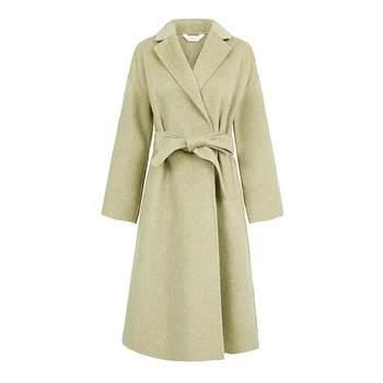 sdeer圣迪奥女装西装领收腰毛呢长款大衣S22482520