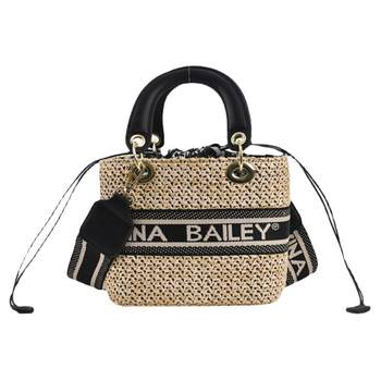 D's woven bag straw bag women's 2024 new ins versatile rattan Princess Diana bag beach shoulder crossbody bag