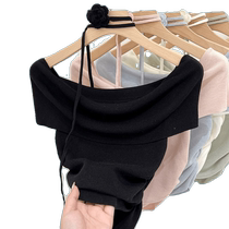 French one-shoulder sweater short-sleeved womens summer thin waist slimming halter neck irregular short hot girl top