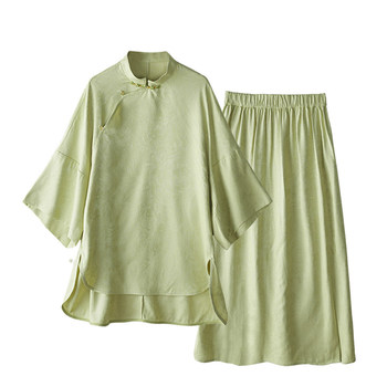 Mulberry silk ຮູບແບບໃຫມ່ຂອງຈີນແຜ່ນປຸ່ມຢືນຄໍຊຸດຄໍສໍາລັບແມ່ຍິງ