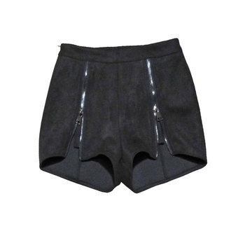 High-Waisted Asymmetrical Slit Casual Zipper Elastic Sexy Hip-Covering Short Skirt Hot Pants Boot Pants Shorts Autumn and Winter Women