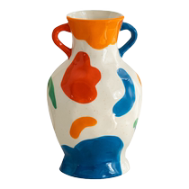 Creative vase vase vase ornaments living room flower arrangement dried flower ceramics light luxury high-end hand-painted wabi-sabi style flowers large