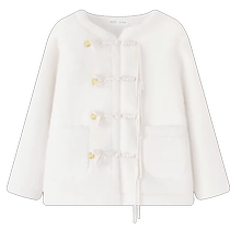 DPLAY winter new Chinese style off-white round neck handmade buckle loose imitation fur one-piece jacket for women