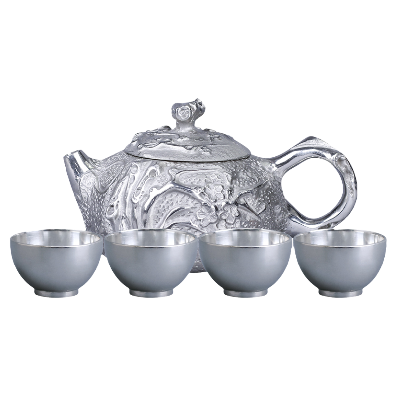 锡都云南个旧手工999纯锡茶壶锡茶具套装锡器功夫泡茶壶-残梅壶