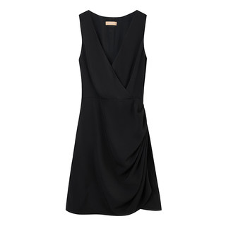 偶得一物· 无袖短款小黑裙 小个子V领连衣裙 仿醋酸 修身显瘦