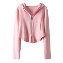 Short Lian Hooded Sweatshirt Woman Spring Autumn New Pink Foreign Air Weight Reduction Relaxation Casual Double Zipper Long Sleeve Jacket