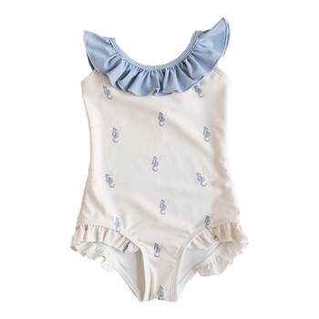 Lagola beibeiyuan 26 ເດັກຍິງ ins lace one-piece swimsuit ຂະຫນາດນ້ອຍ seahorse swimsuit ເດັກນ້ອຍຕ້ານ chlorine sunscreen swimsuit