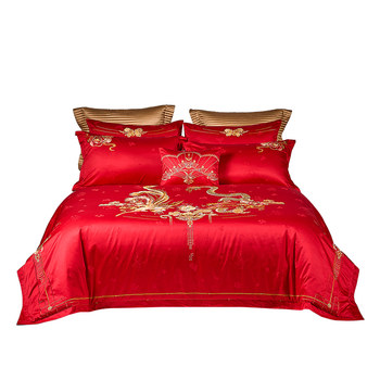 Fu'anna dragon and phoenix embroidery wedding four-piece set