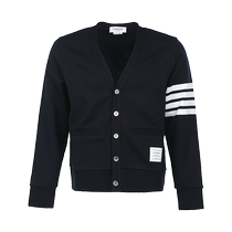 Thom Browne mens striped cotton is a button V - collar coat