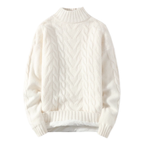 Half-turtleneck sweater for men in autumn and winter new twist and velvet knitted bottoming shirt for boys trendy solid color sweater