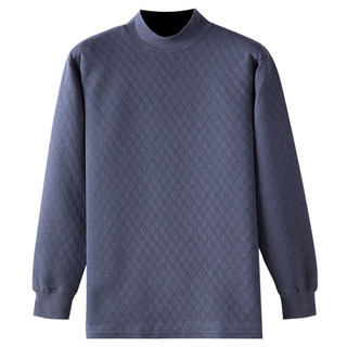 中老年人三层加厚秋衣男士单件纯棉爸爸保暖内衣套装夹棉高领上衣