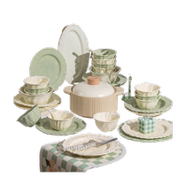 Kangmo dish set household light luxury high-end fresh bowls and bowls housewarming new ceramic cream style tableware