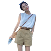 Cargo shorts for women 2024 summer thin high-waisted small khaki pants straight casual A-line wide-leg pants