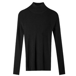 Black Tencel Wool Bottoming Shirt Women's Top Thin Spring Autumn Slim Long Sleeve Half Turtle Neck Sweater Tight