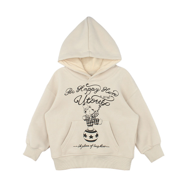 ຫູໃຫຍ່ Elephant Girls Hooded Printed Velvet Sweatshirt Winter New Style Baoer Casual Versatile Warm Loose Thick Top