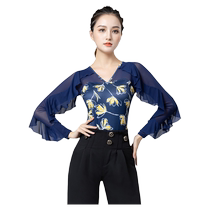 Ballroom dance top womens autumn and winter new 2024 long-sleeved modern waltz social Latin dance practice clothing