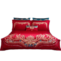 Mercury Home Textiles 60S long-staple cotton wedding four-piece set cotton satin embroidery set wedding festive bed sheet and quilt cover