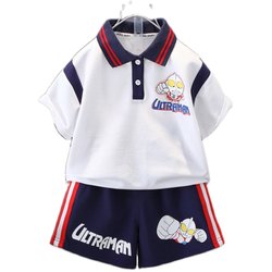 Ultraman Clothes Boys Summer Suit 2024 ແບບໃຫມ່ຂອງເດັກນ້ອຍ Polo Shirt ເດັກນ້ອຍ Street Short Sleeve ເຄື່ອງນຸ່ງເດັກນ້ອຍ