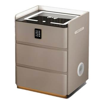 Solid wood smart bedside table wireless charging multi-functional modern bedroom dense light luxury code lock home complete bedside table