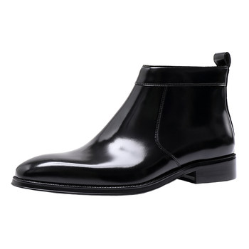 British style formal shiny leather zippered chelsea boots