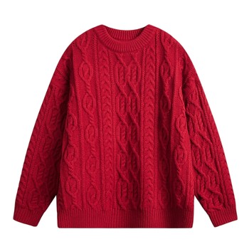 Retro twist design red round neck sweater men Retro twist design red round neck sweater men