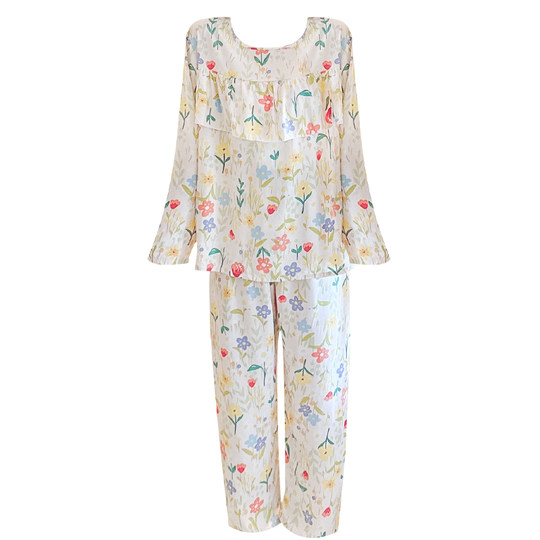 2025新款秋冬女士棉绸睡衣长袖绵套装宽松防凸点人造棉家居服夏季