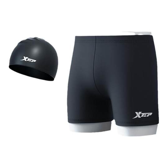 特步游泳裤男款成人防尴尬男士泳裤速干温泉泳裤泳帽泳镜三件套装