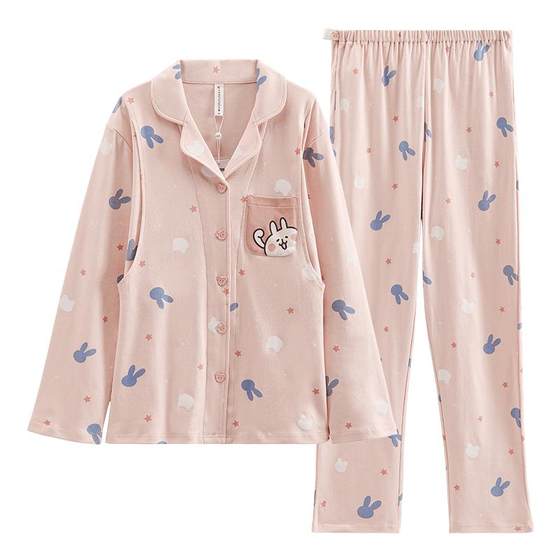 Fenteng pregnant woman pajamas Female confinement service in spring and autumn after giving birth, cotton long -sleeved autumn and winter mammary clothing home suit