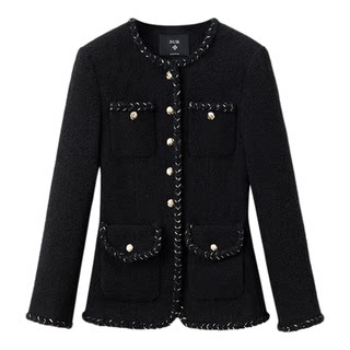 SUK 梧桐香榭！圆领复古单排扣收腰织带设计感小香风外套女新款