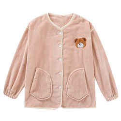 Cute Bear Thickened Cardigan Women's Flannel Pajamas Korean Style Large Size Coral Fleece Home Clothing Single Top