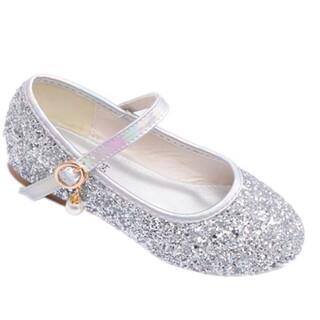 Spring and autumn princess shoes flat silver stage flower girl dress