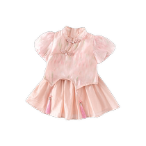 Girls Suit Summer Clothes 2024 New Childrens National Style Hanfu Short Skirt Baby Princess Skirt Summer Childrens Two-piece Set