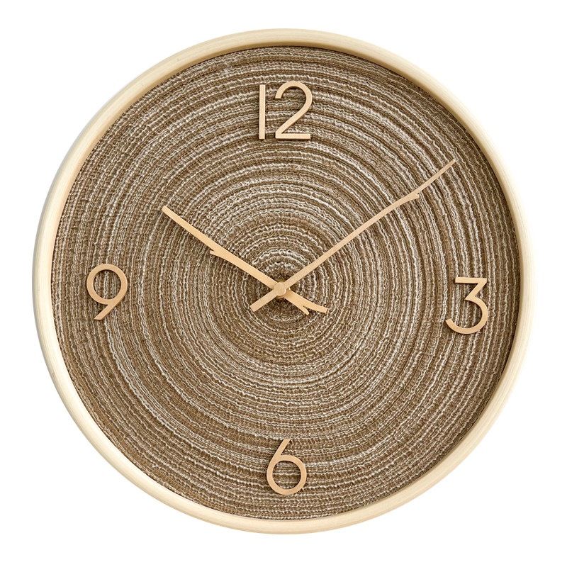 Sun fabric Japanese style living room bedroom wooden silent wall clock