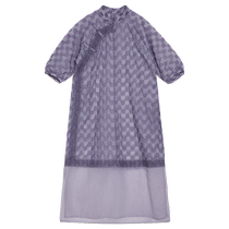 (New Chinese style) puretea tea cheongsam collar cut flower fried color dress purple plate buckle 2024 summer new style
