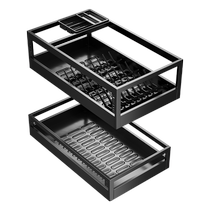 Pull-basket kitchen cabinet stainless steel double-layer drawer-type bowl rack to store dishes and condiments built-in cabinet bowl basket 1384