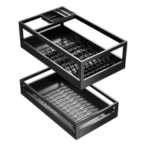 拉篮厨房橱柜不锈钢双层抽屉式碗架收纳碗盘调味内置橱柜碗篮1384