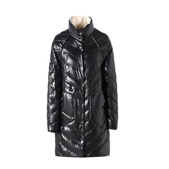 EVENY Eve Xinyue ເຄື່ອງນຸ່ງລະດູຫນາວທີ່ຂາຍດີທີ່ສຸດ 90 ສີຂາວ duck ລົງ fabric glossy warm mid-length down jacket ສໍາລັບແມ່ຍິງ