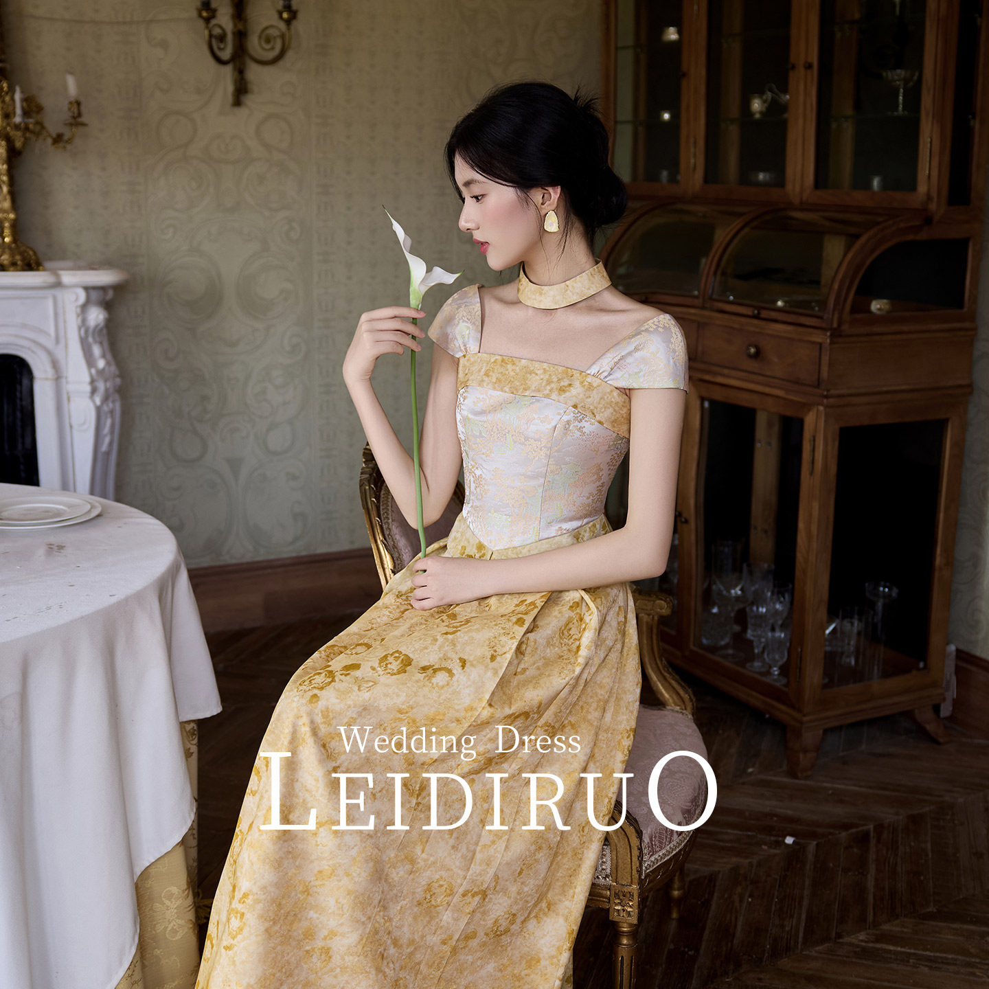 Lady Ruo "Tang Zhi" New Chinese Style Exquisite Cheongsam Toasting Dress, Modified Yellow Wedding Dress for Brides and Engagements