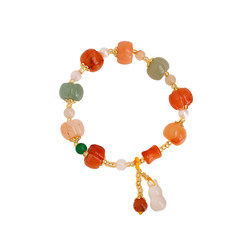 Small Pumpkin Golden Silk Jade Braided Rope Bracelet Women's Retro Style Bracelet New Chinese Style Niche High-end Beaded Hand Accessories