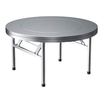 304 ສະແຕນເລດ turntable round table foldable canteen hot pot table round dining home ໂຕະອາຫານກາງແຈ້ງ