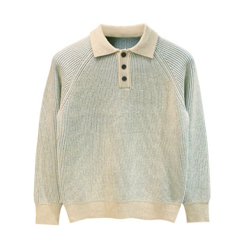Winter long-sleeved commuter knitted texture polo shirt keeps warm
