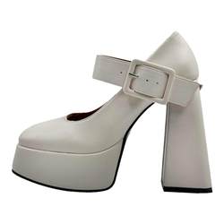 Mary Zhen Shoes Pine Cake Bottom Dwarf Polying Ultra High Heels 12cm thick heel white French wedding artifact