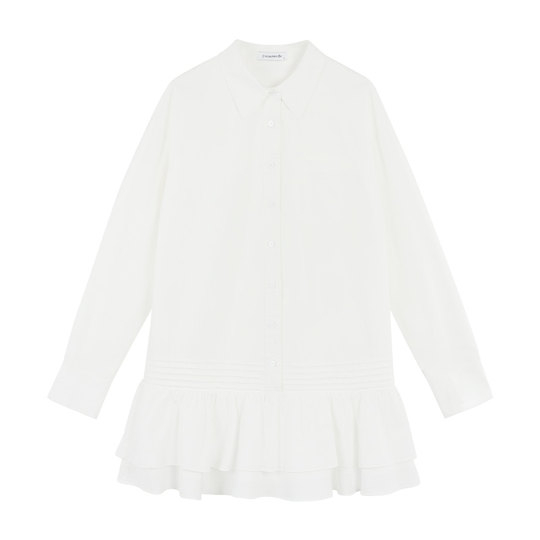Early autumn French white dress long-sleeved shirt skirt