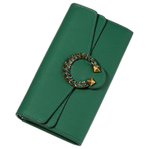 High-end diamond-encrusted leather long hand wallet feminine 2024 new top-layer cowhide large-capacity wallet handbag