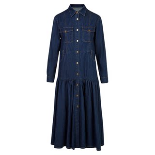 朗姿纯棉牛仔高腰a字连衣裙塔裙复古波嬉风气质2025年冬季新款